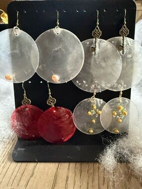 4 pair capiz shell hypoallergenic earrings crafted with CZ & freshwater pearls